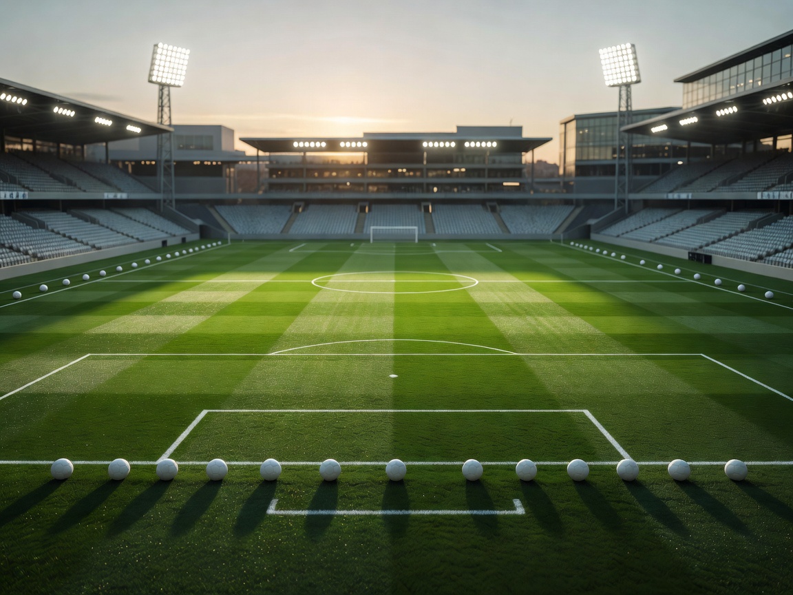 Cinematic view of a football pitch ready for a match